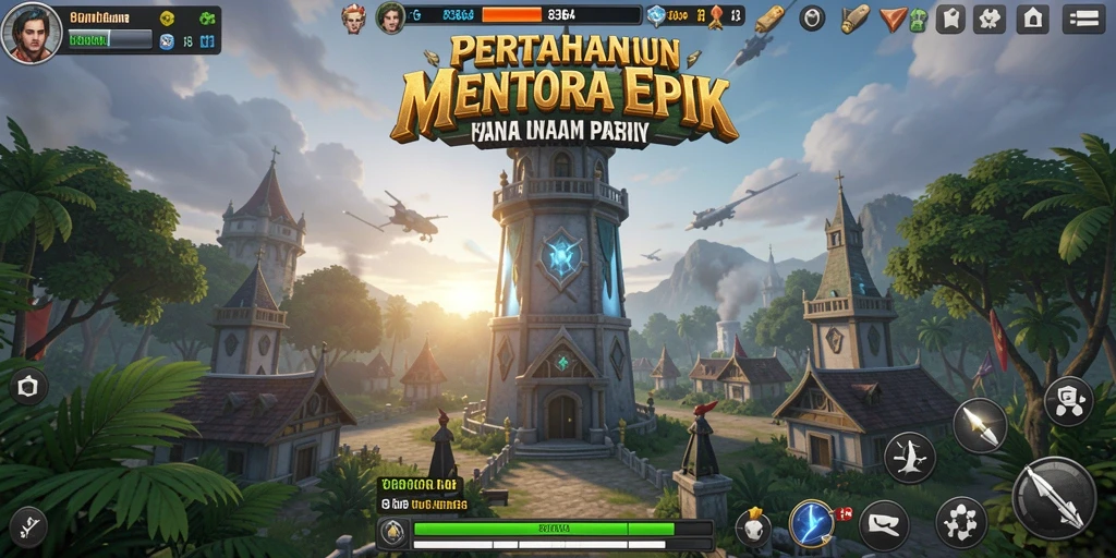 Tampilan gameplay menegangkan di 8364 saat membangun menara pertahanan.