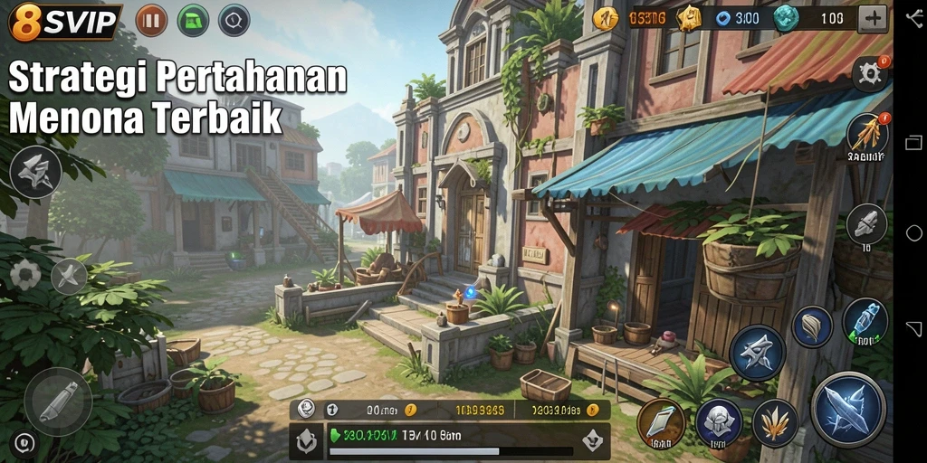 Screenshot gameplay 8SVIP menampilkan menara dan musuh bertempur.