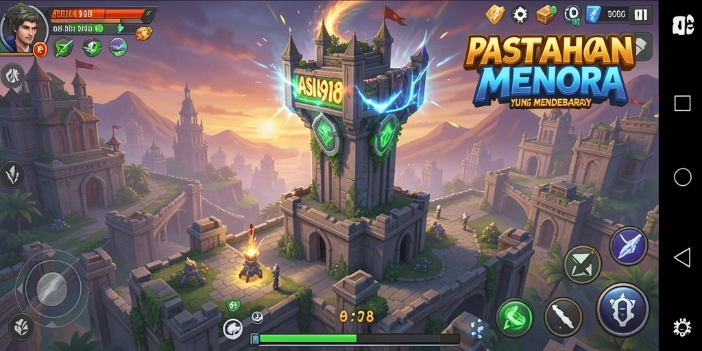 Tampilan gameplay ASIA918 menampilkan strategi menara yang mendebarkan.
