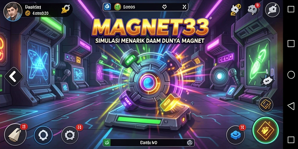 Tampilan gameplay interaktif dari MAGNET33 dengan eksperimen magnet.