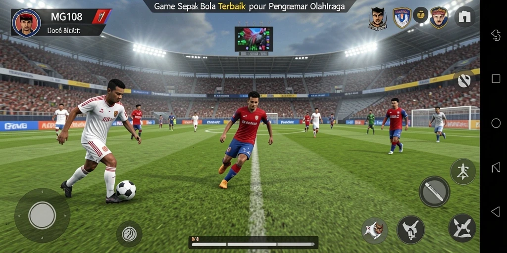 Screenshot gameplay MG108 menampilkan aksi sepak bola yang seru.