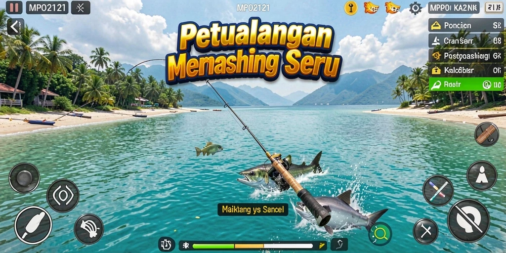 Screenshot MPO2121 menampilkan gameplay memancing yang seru dan realistis.
