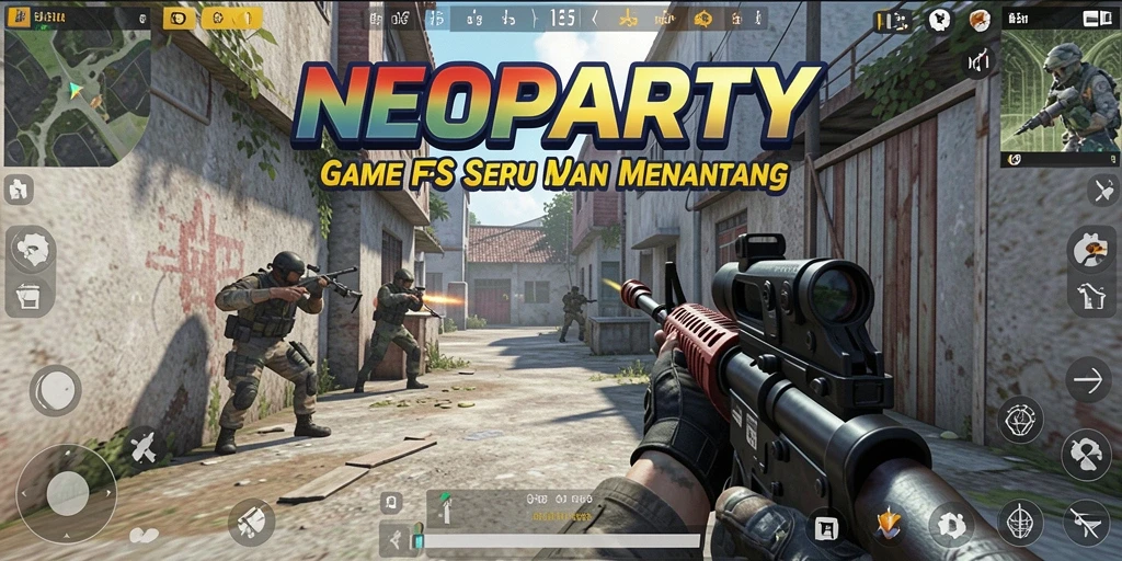 Tangkapan layar menunjukkan aksi seru di dalam game FPS NEOPARTY.
