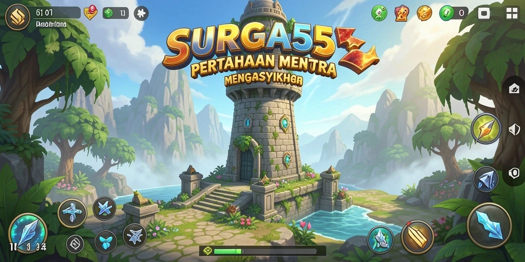Tampilan gameplay SURGA55 yang menakjubkan dalam pertahanan menara.