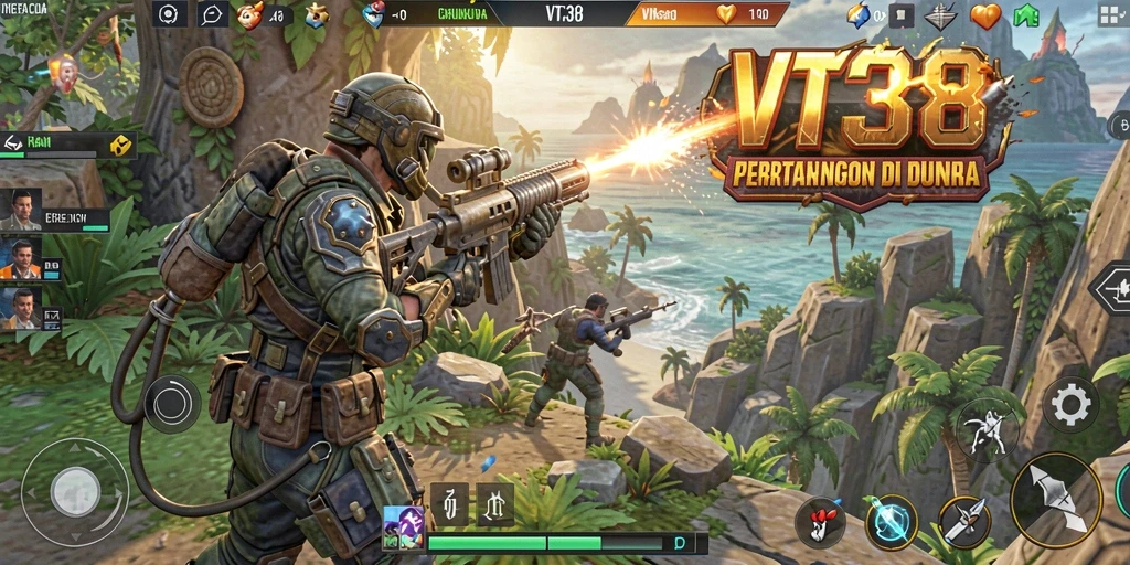 Tampilan action-packed dari gameplay Fighting VT38 dengan karakter berinteraksi.
