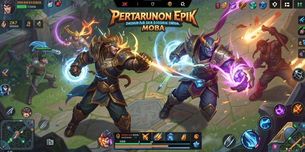 Tangkapan layar menunjukkan gameplay mendebarkan ZK7 dalam arena MOBA.
